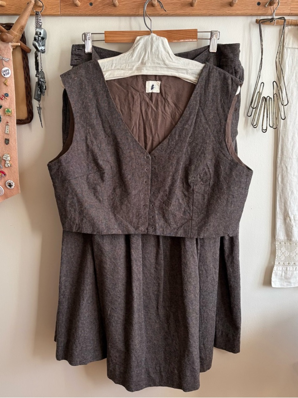Women's Sleeveless Linen Blend Brown Vest and Skirt Set
